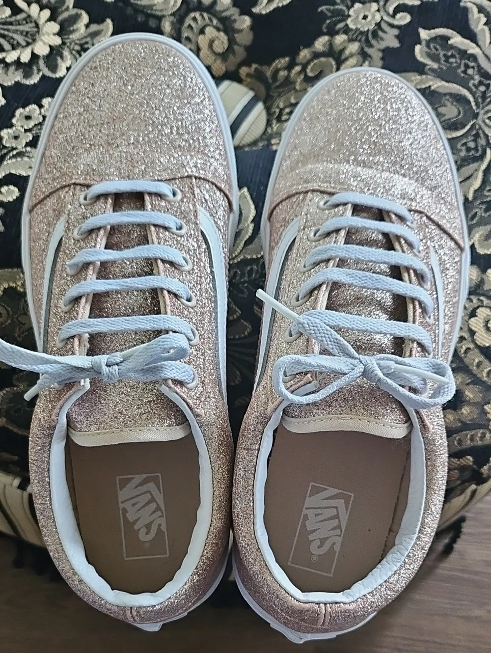 Vans Womenโs Glitter Old Skool Sneakers - Rose Gold - Picture 8 of 13